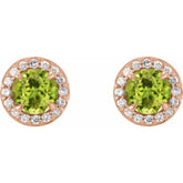14K Rose 5 mm Natural Peridot & 1/8 CTW Natural Diamond Earrings